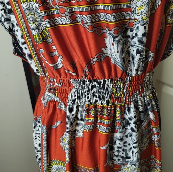 Dots - Redish Orange Black Yellow and White Designer Patterned Dress, S… - Picture 9 of 10